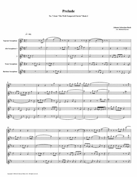 Prelude 07 from Well-Tempered Clavier, Book 2 (Saxophone Quintet) (arr. Richard Byrnes)