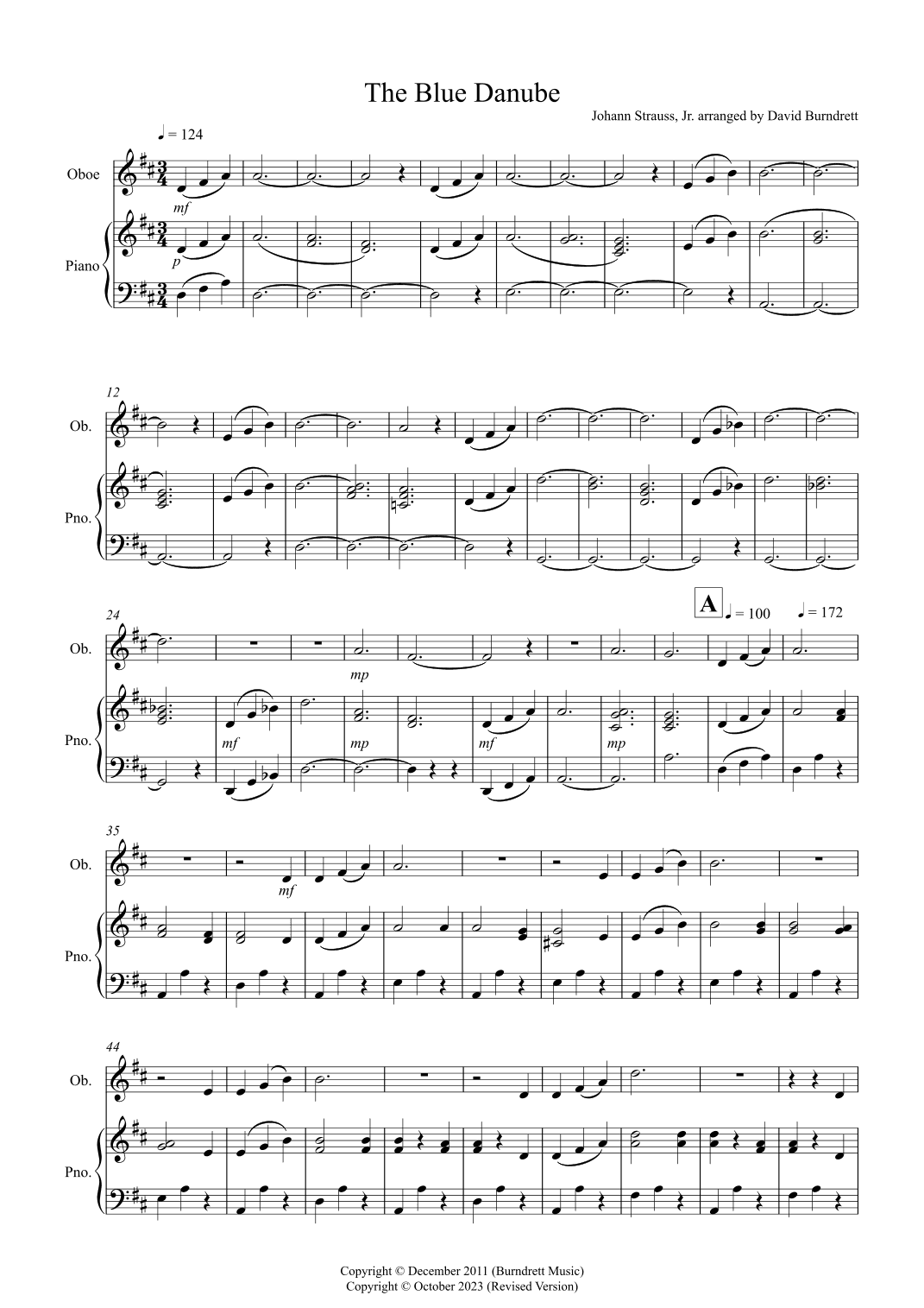 The Blue Danube for Oboe and Piano (arr. David Burndrett)