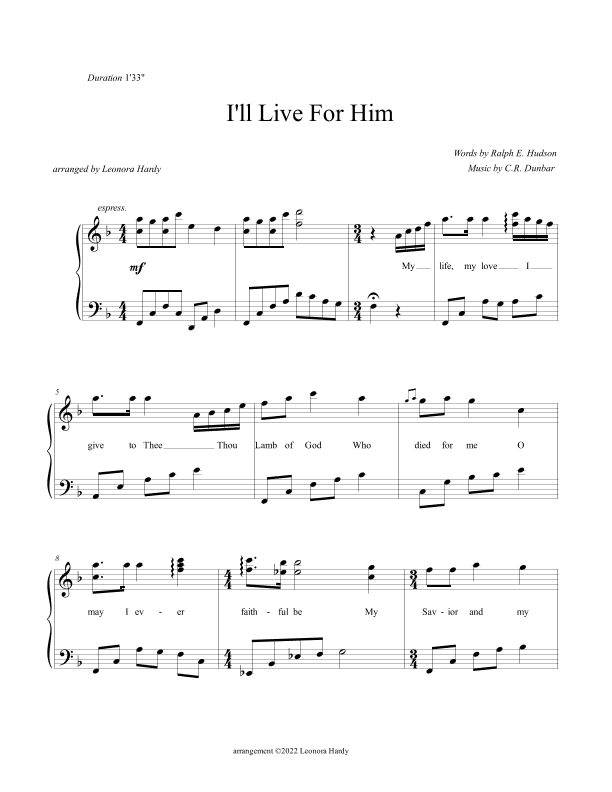 I'll Live For Him (My Life, My Love, I Give to Thee) (arr. Leonora Hardy)
