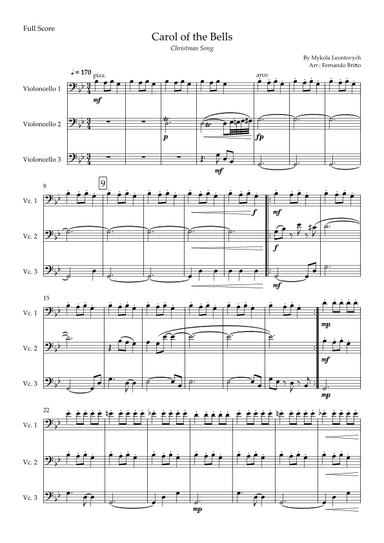 Carol of The Bells - Jazz Version (Christmas Song) for Cello Trio (arr. Fabio Britto)