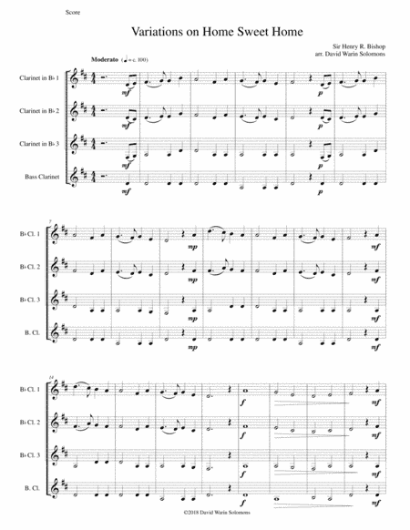 Variations on Home Sweet Home (there's no place like home) for clarinet quartet (arr. David Warin Solomons)