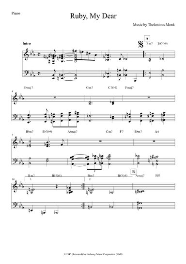 Ruby, My Dear (arr. The Sheet Music Library)