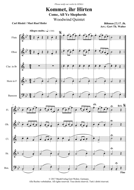 Come, All Ye Shepherds (arr. Gert Th. Walter)