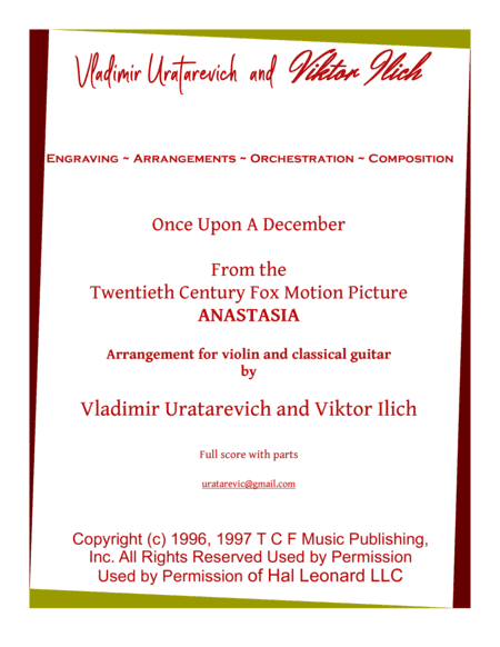 Once Upon A December from the Twentieth Century Fox Motion Picture ANASTASIA (arr. Vladimir Uratarevic)