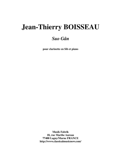 Traditional Welsh Lullaby: Suo Gân,, arranged for Bb clarinet and piano by Jean-Thierry Boisseau (arr. Jean-Thierry Boisseau)