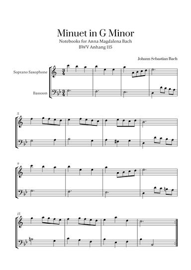 J. S. Bach - Minuet in G Minor for Soprano Saxophone and Bassoon (arr. Cadenza Editions)