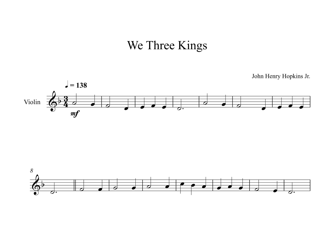 We Three Kings - John Henry Hopkins Jr. (Violin) (arr. Digital Book Music)