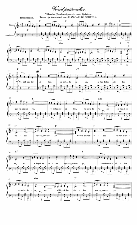 Venid pastorcillos. Villancico por: Jeremías Quintero Gutiérrez (arr. Juan Carlos Cortés A.)