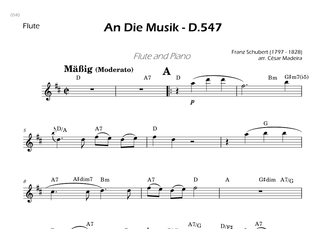 An Die Musik - Flute Solo - W/Chords (arr. César Madeira)
