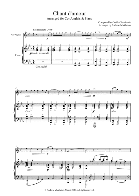 Chant d'amour arranged for Cor Anglais and Piano (arr. Andrew Middleton)