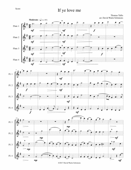 If ye love me for 4 flutes (arr. David Warin Solomons)
