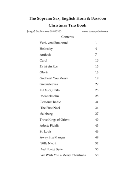 The Soprano Sax, English Horn & Bassoon Christmas Trio Book (arr. James M. Guthrie, ASCAP)