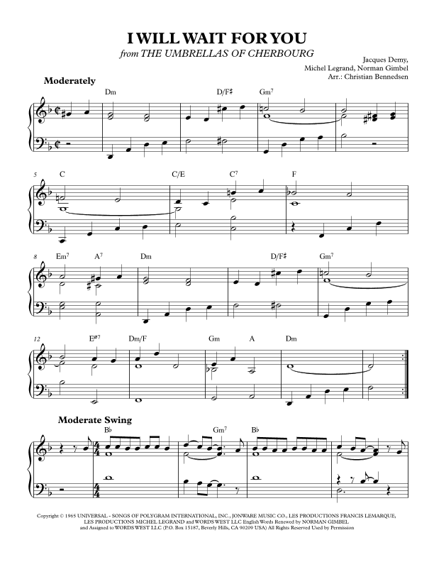 I Will Wait For You (arr. Christian Bennedsen)