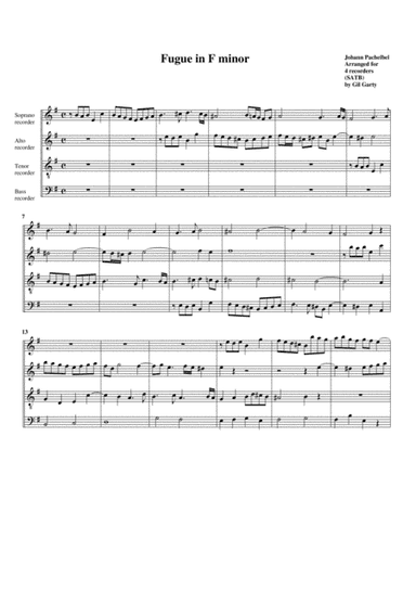 Fugue in F minor (arrangement for 4 recorders) (arr. Gil Garty)