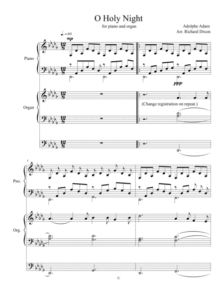O Holy Night for organ and piano (arr. J. Richard Dixon)