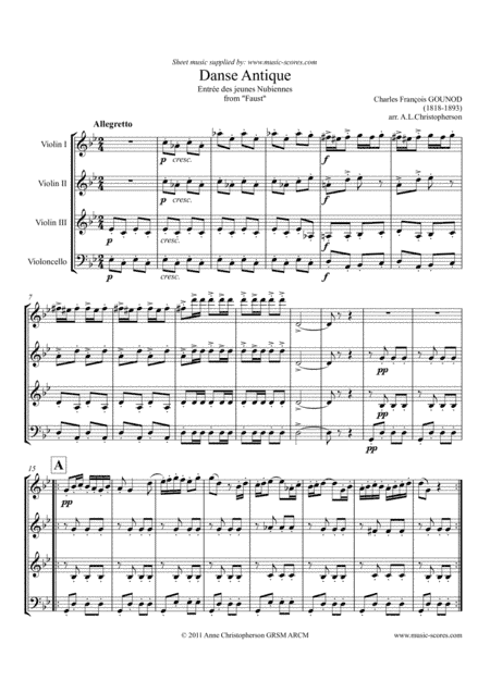Danse Antique from Faust - 3 Violins and Cello (arr. Anne L Christopherson GRSM ARCM)