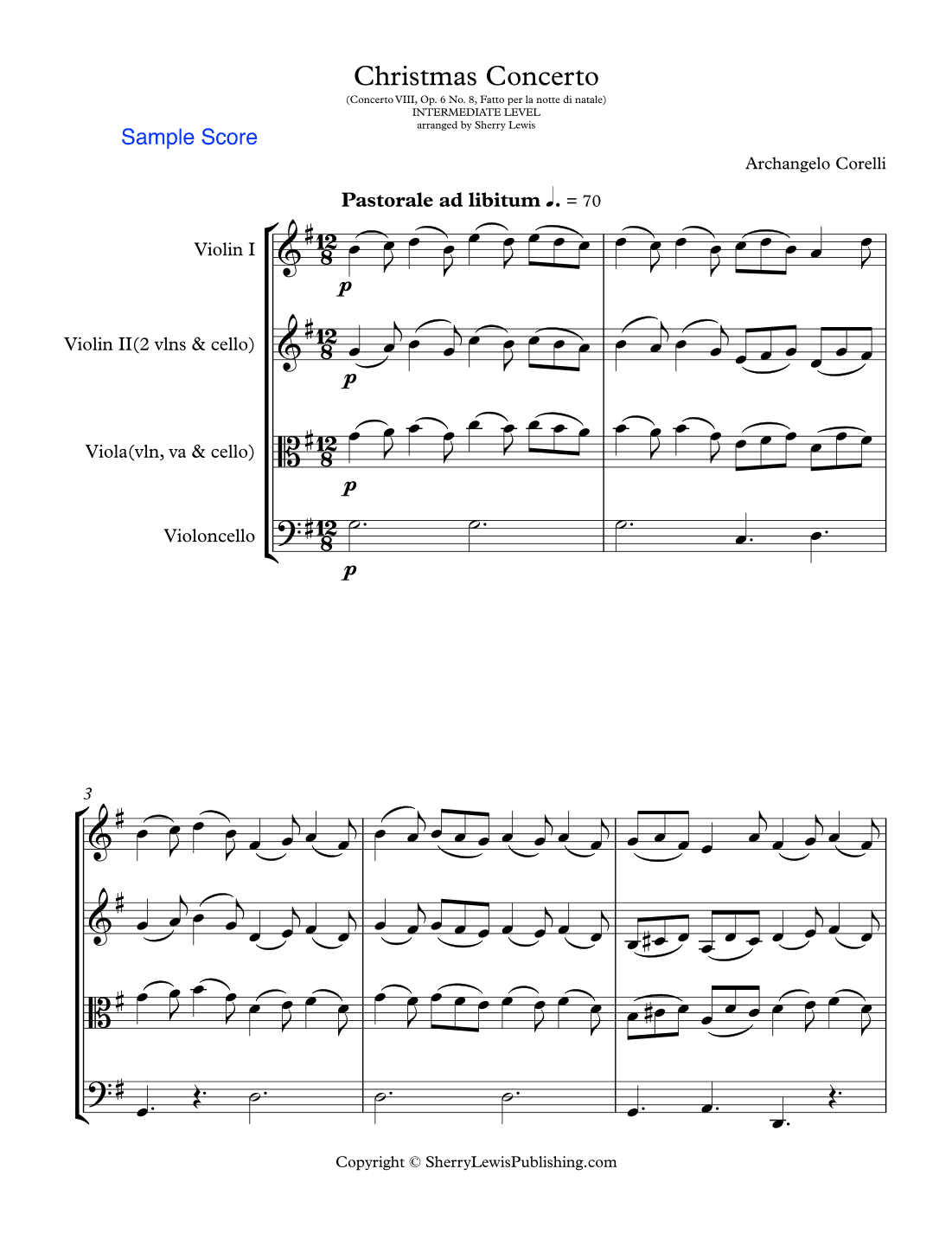 CHRISTMAS CONCERTO - PASTORALE - STRING TRIO  Concerto VIII Op. 6 No. 8, Fatto per la notte di natal (arr. Sherry Lewis)