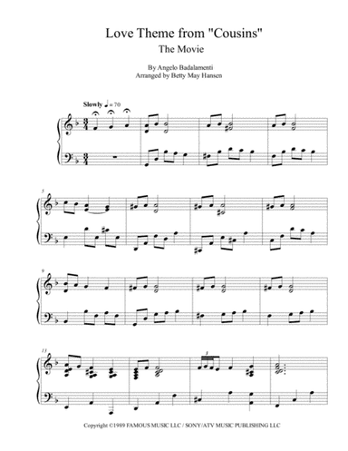 Cousins (love Theme) (arr. The Betty May Hansen Collection)