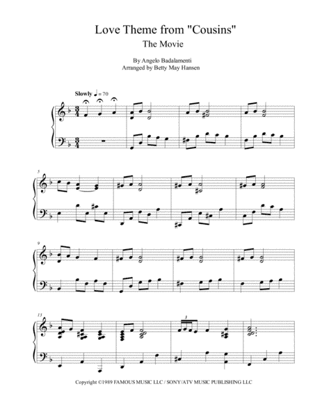 Cousins (love Theme) (arr. The Betty May Hansen Collection)