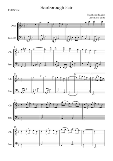 Scarborough Fair for Oboe & Bassoon Duo (arr. Fabio Britto)