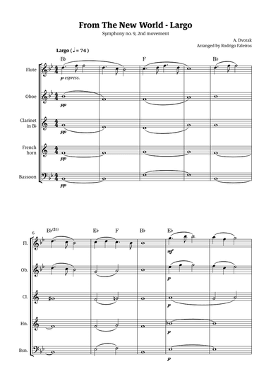 Largo (2nd movement of the Symphony no. 9 'From The New World') (arr. Rodrigo Faleiros)
