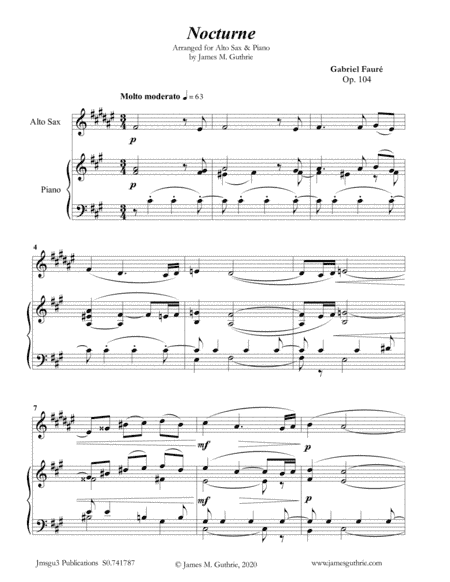 Fauré: Nocturne Op. 104 for Alto Sax & Piano (arr. James Guthrie, ASCAP)