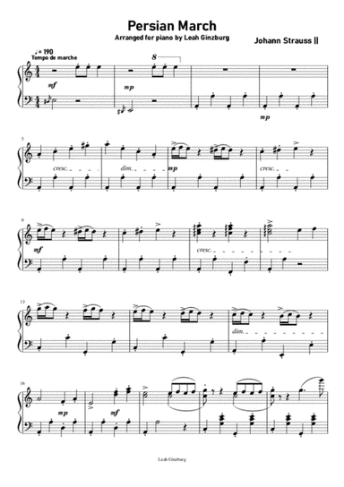 Persian March by Johann Strauss ||, Easy Piano Version (arr. Leah Ginzburg)