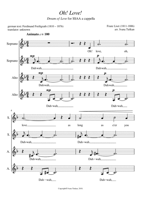Dream of Love SSAA F major (arr. Ivana Tuskan)