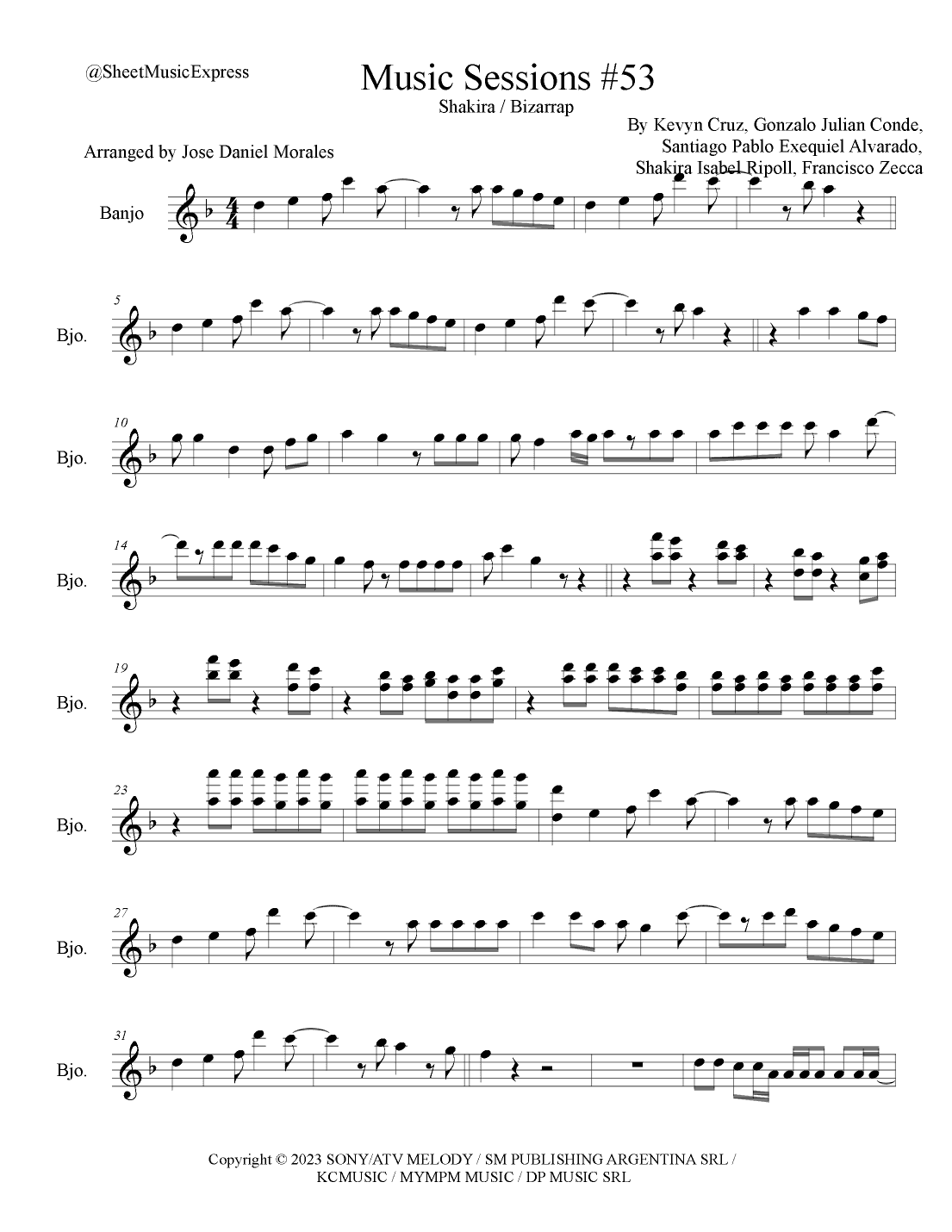 Shakira: Bzrp Music Sessions Vol. 53 (arr. Sheet Music Express)
