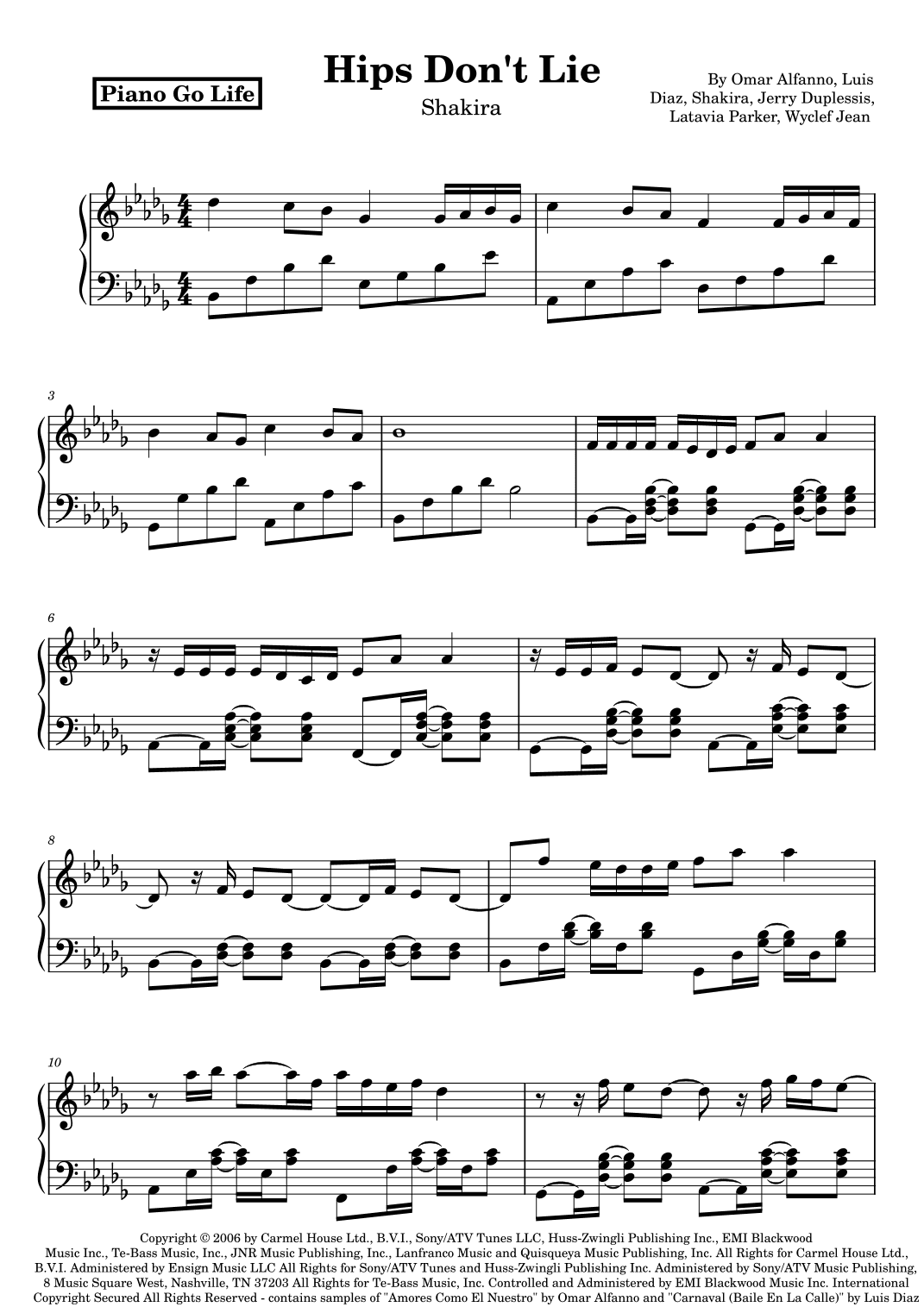 Hips Don't Lie (arr. Piano Go Life)