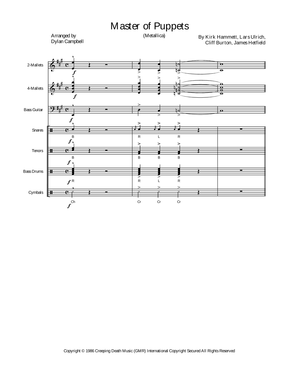 Master Of Puppets (arr. Dylan Campbell)