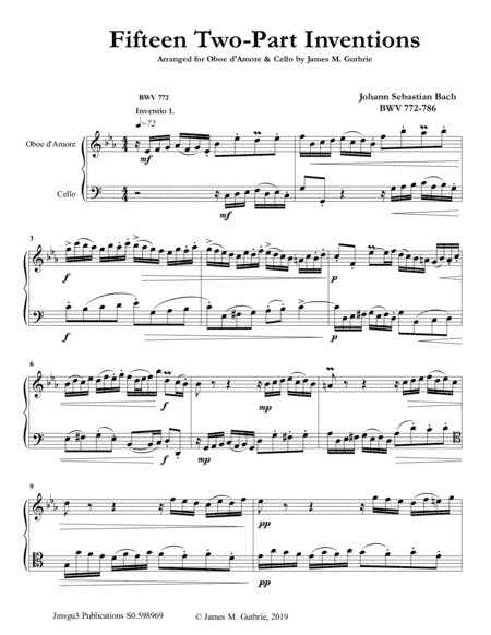 Bach: 15 Two-Part Inventions for Oboe d'Amore & Cello (arr. James M. Guthrie, ASCAP)