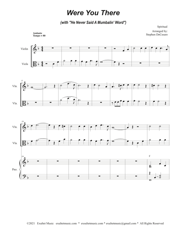 Were You There (with "He Never Said A Mumbalin' Word") (Duet for Violin and Viola) (arr. Stephen DeCesare)
