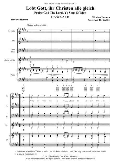 Praise God The Lord, Ye Sons Of Men (arr. Gert Th. Walter)