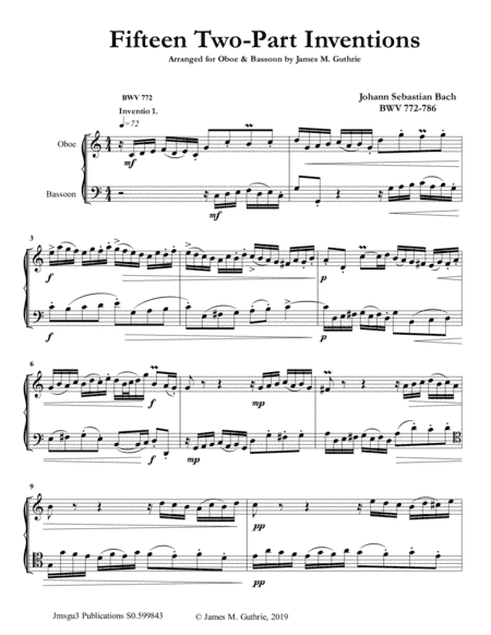 Bach: 15 Two-Part Inventions for Oboe & Bassoon (arr. James M. Guthrie, ASCAP)