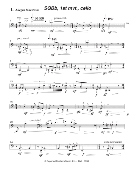 String Quartet on B-flat (1989-90, rev. 1993) cello part