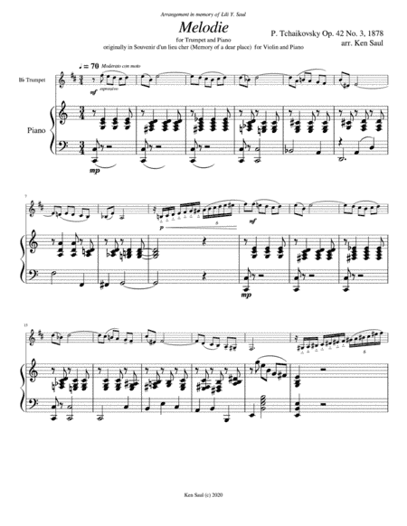 Tchaikovsky Melodie Op 42 No 3 for Trumpet and Piano (arr. Ken Saul)