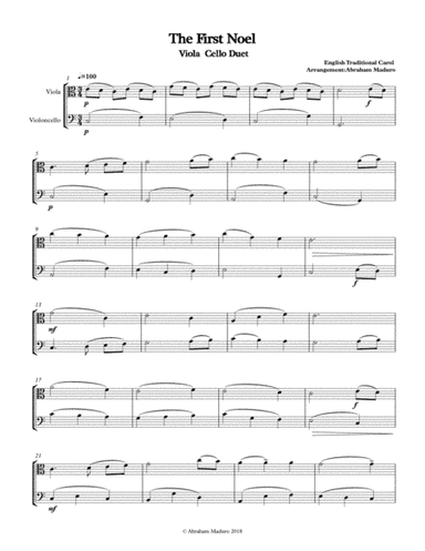 The First Noel Viola Cello Duet-Two Tonalities included (arr. Abraham Maduro)