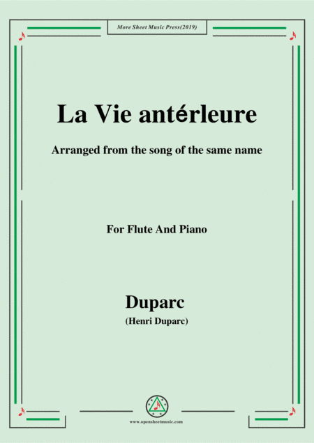 Duparc-La Vie antérleure,for Flute and Piano (arr. MSM)