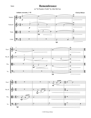 Remembrance (on "In Flanders Fields") - string quartet