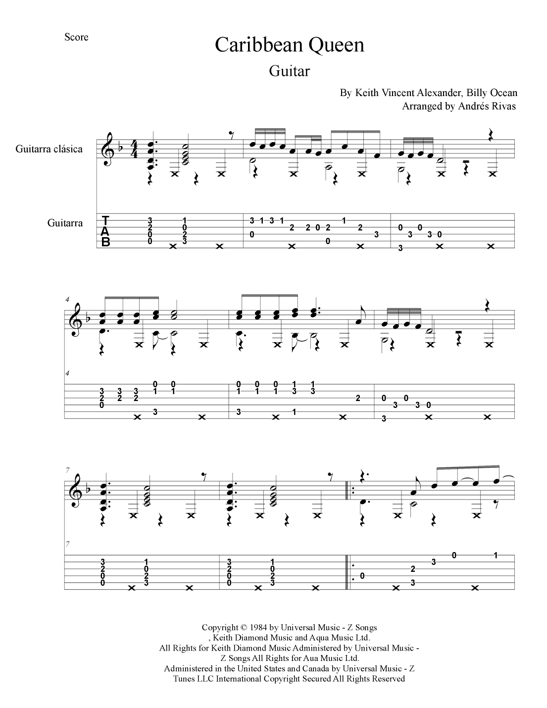 Caribbean Queen (no More Love On The Run) (arr. Andrés Rivas)