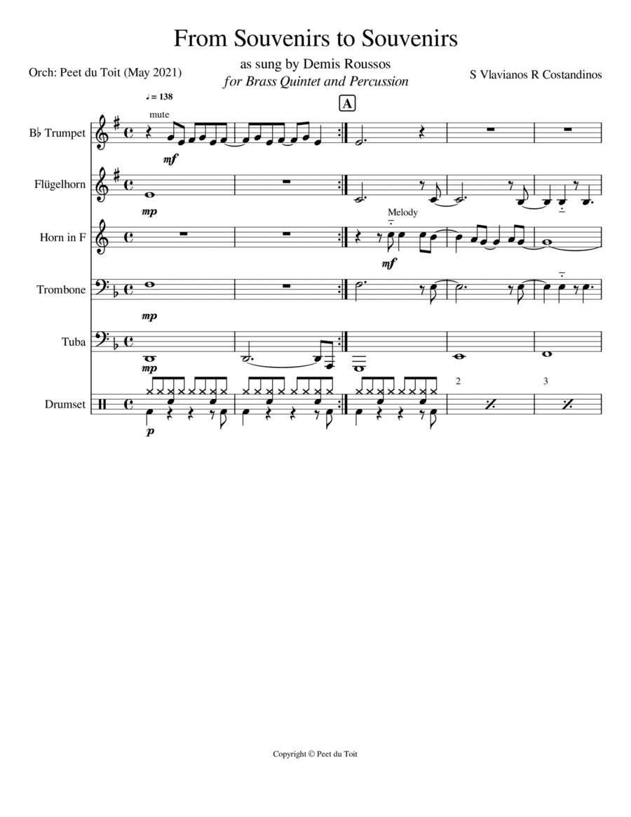 From Souvenirs To Souvenirs (arr. Peet du Toit)