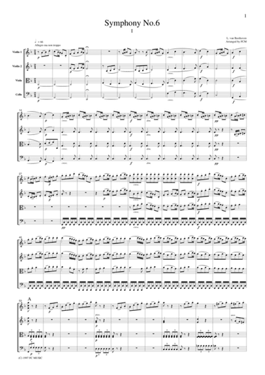 Beethoven  Symphony No.6 (Pastoral), 1st mvt., for string quartet, CB002 (arr. FCMUSIC)