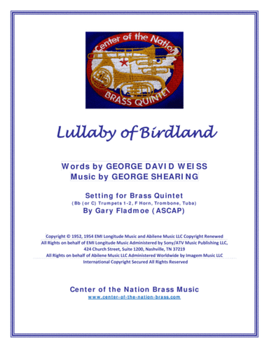 Lullaby Of Birdland (arr. Gary Fladmoe (ASCAP))