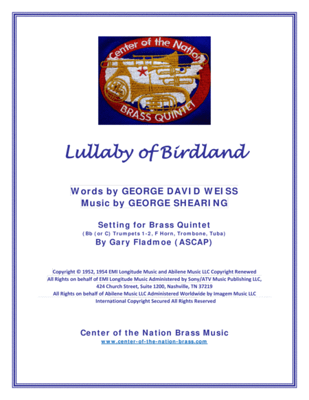 Lullaby Of Birdland (arr. Gary Fladmoe (ASCAP))