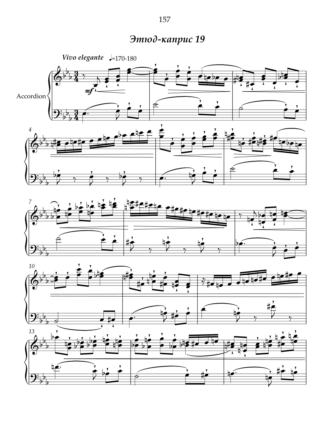 Etude-caprice #19 for free bass button accordion.