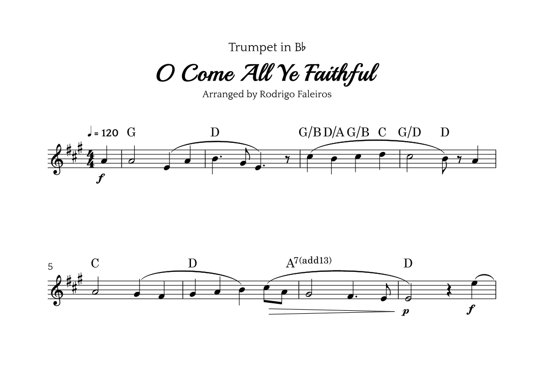 O Come All Ye Faithful (for trumpet in Bb solo) (arr. Rodrigo Faleiros)