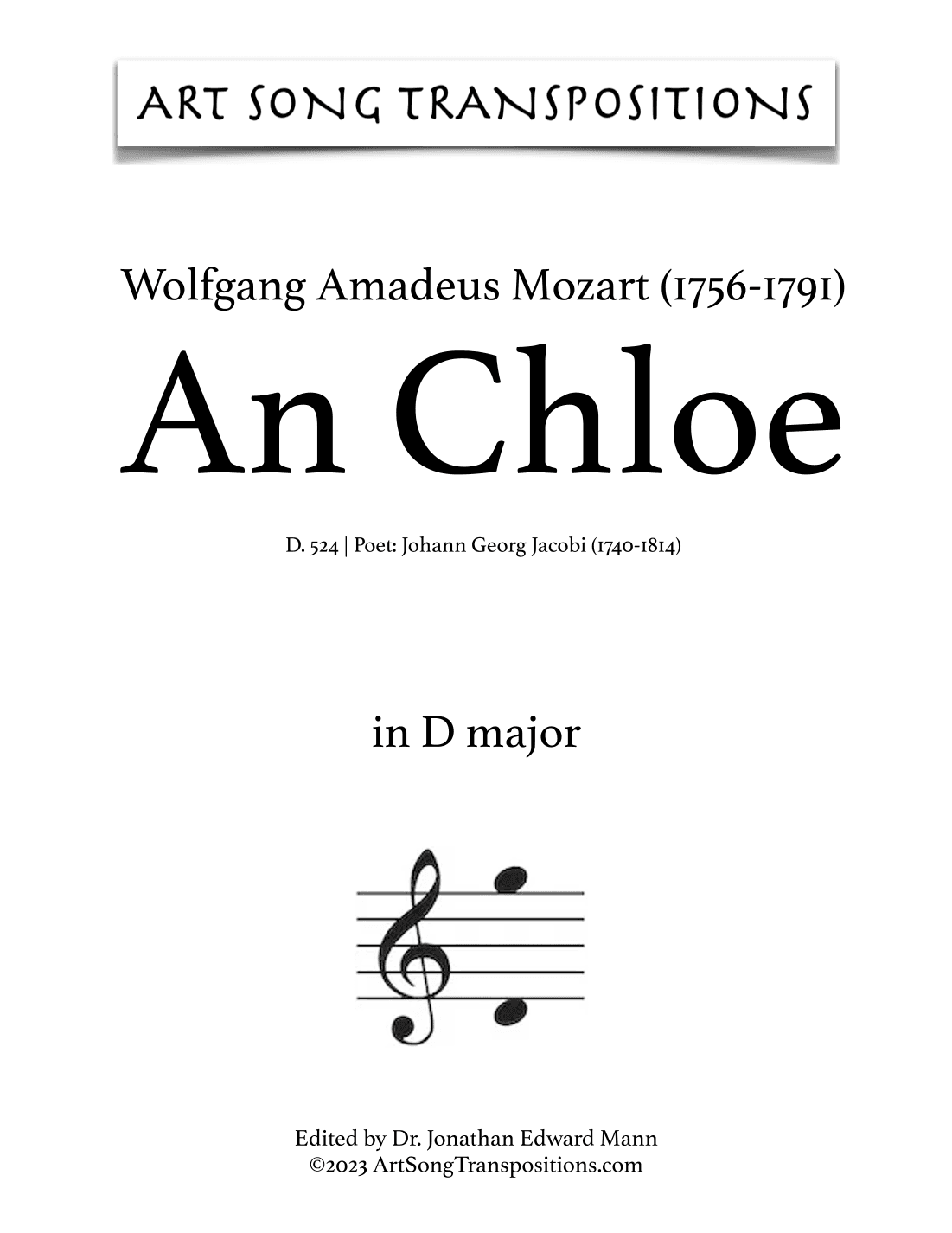 MOZART: An Chloe, K. 524 (transposed to D major, D-flat major, and C major) (arr. ArtSongTranspositions.com)
