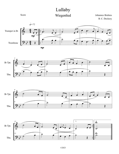 Brahms's Lullaby (Trumpet and Trombone Duet) (arr. B. C. Dockery)