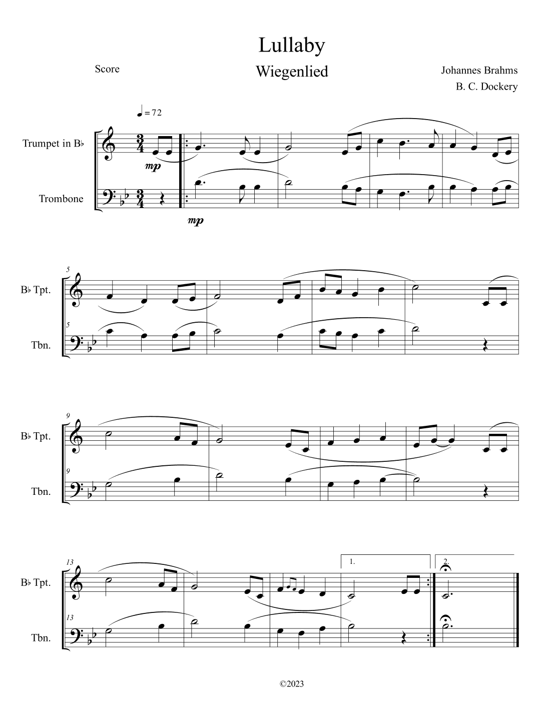 Brahms's Lullaby (Trumpet and Trombone Duet) (arr. B. C. Dockery)